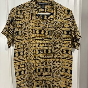Temptations Men's Navy and Yellow Geometric, Elephant Shirt
